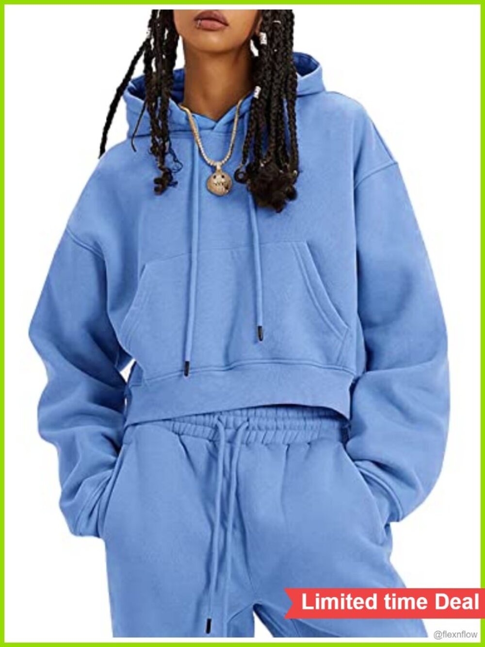 Fleece 2 Piece Crop Hoodie & Jogger Sweatsuit Set Loungewear